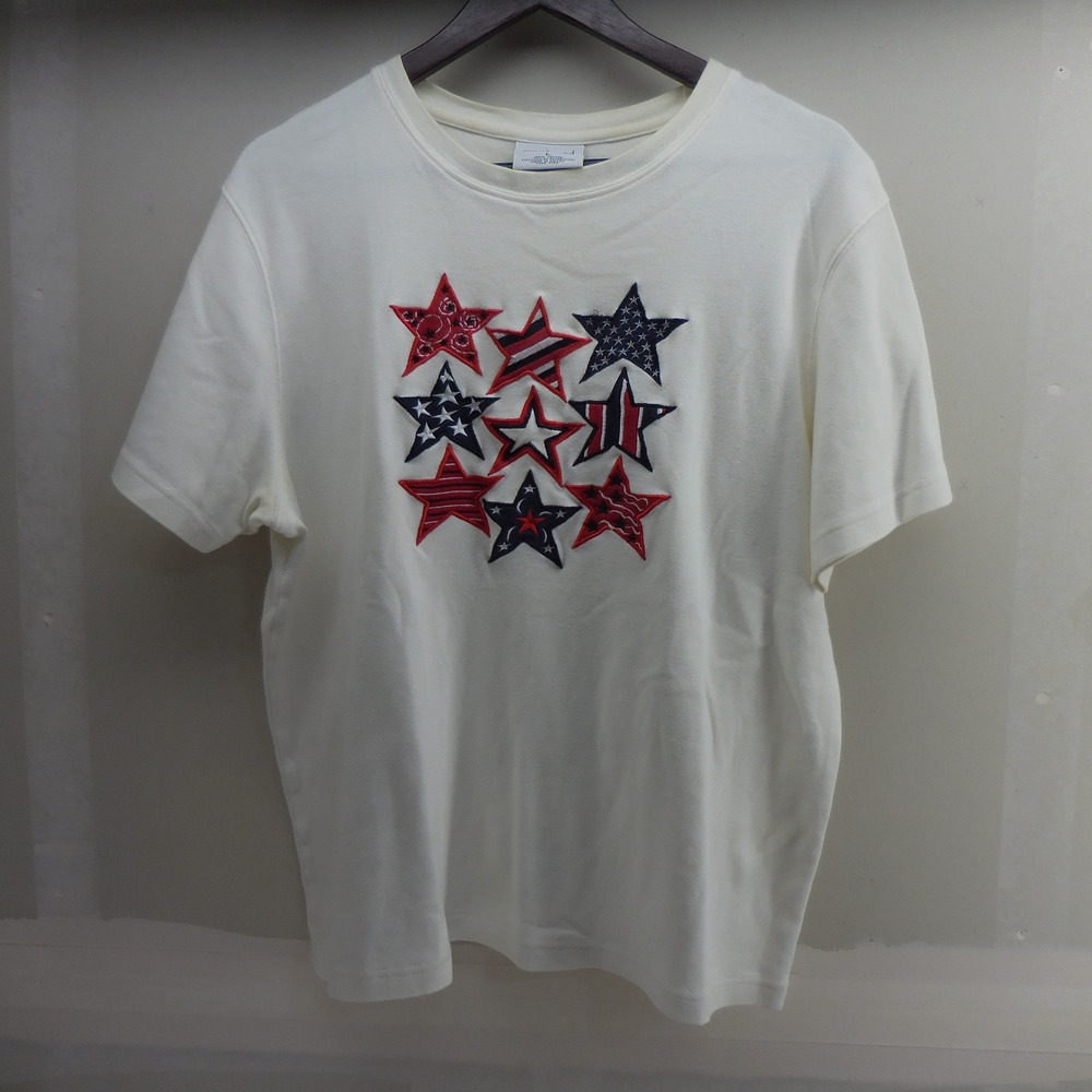 Westbound Mens Large Cream Patriotic Stars Graphic T-Shirt Americana Cotton Tee